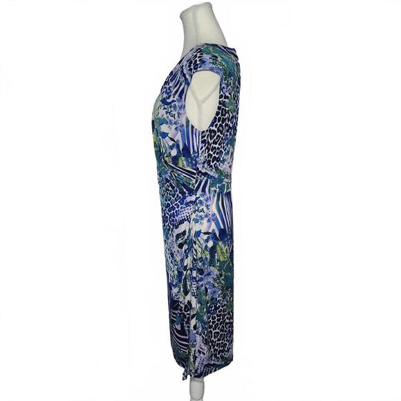 Connected Apparel Women's Blue Floral Animal Print Dress Size 12 - Picture 3 of 9